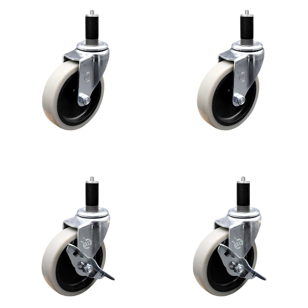 SCC-EX05S410-TPRS-114-2-SLB-2 4 in. Swivel Thermoplastic Rubber Casters, 1.25 in. Expanding Adapter Stem Casters - Set of 4