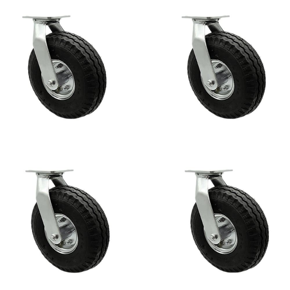 SCC-100S3504-PNB-BSL-4 10 in. Swivel Pneumatic Rubber Wheel Casters, Black - Set of 4