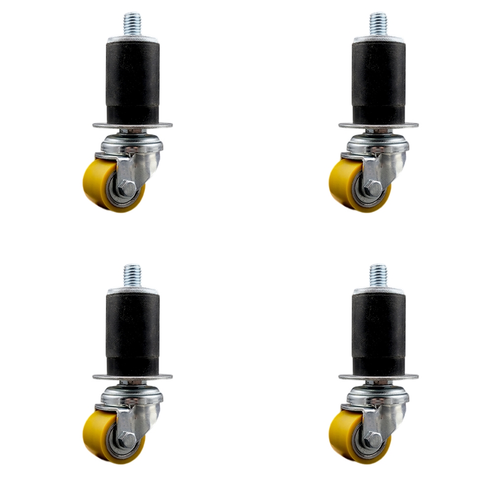 SCC-EX04S13810-PUB-112-4 Low Profile Polyurethane Swivel Expanding Adapter Stem Caster with 35 x 27 mm Yellow Wheels & 1.5 in. Stem - Set of 4