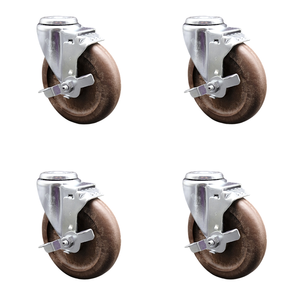 SCC-SSBH20S514-GFNSHT-TLB-4 Stainless Steel High Temperature Glass Filled Nylon Swivel Bolt Hole Caster with 5 x 1.25 in. Brown Wheels - Set of 4
