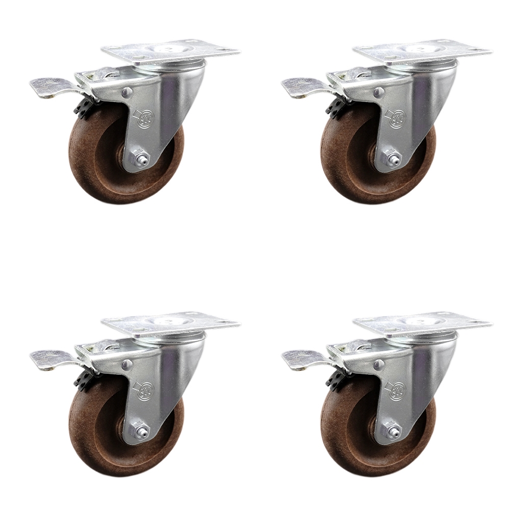 SCC-SSTTL20S414-GFNSHT-4 Stainless Steel High Temperature Glass Filled Nylon Swivel Top Plate Caster with 4 x 1.25 in. Brown Wheels - Set of 4