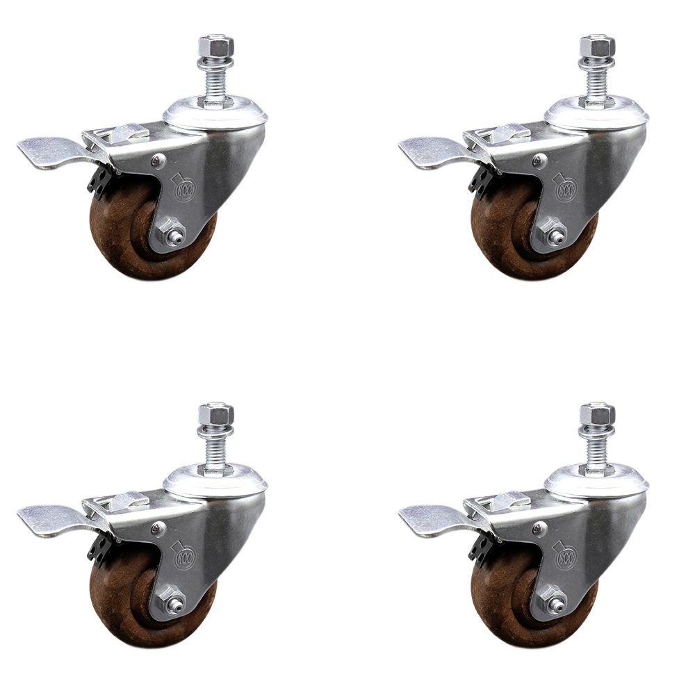 High Temperature Glass Filled Nylon Swivel Threaded Stem Caster with 3.5 x 1.25 in. Brown Wheels & 0.5 in. Stems - Set of 4
