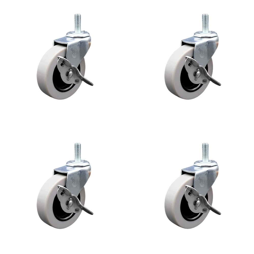 SCC-TS05S310-TPRS-SLB-M815-4 3 in. Swivel Thermoplastic Rubber Caster Wheels with 8 mm 1.25 TPI x 1.5 in. Threaded Stem Caster with Brake - Set of 4