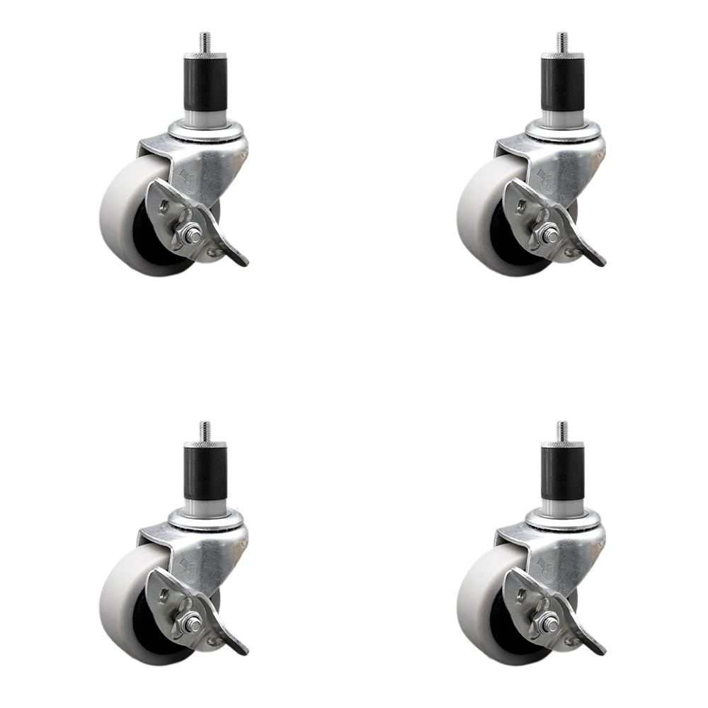 SCC-EX05S210-TPRS-SLB-178-4 2 in. Swivel Thermoplastic Rubber Caster Wheels & 1.87 in. Expanding Adapter Stem Caster & Brake - Set of 4