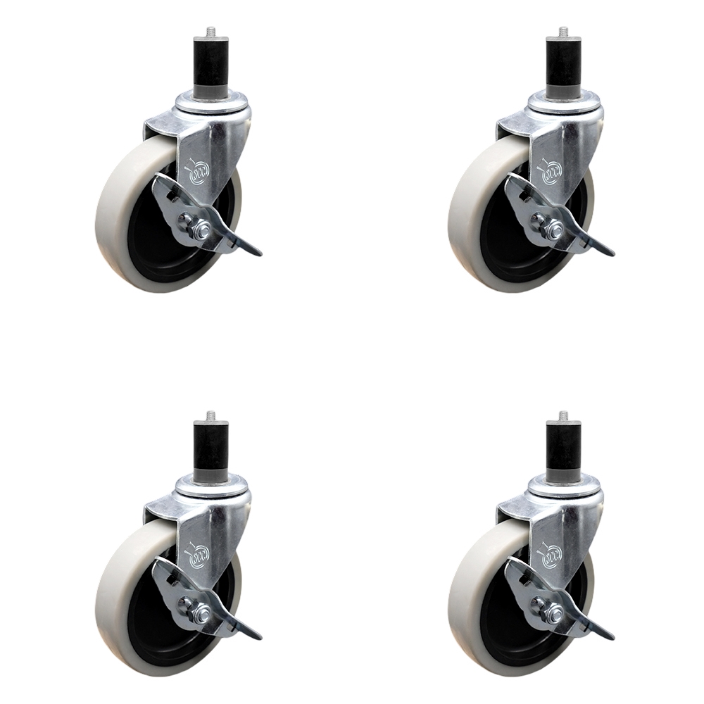 SCC-EX05S410-TPRS-SLB-134-4 4 in. Swivel Thermoplastic Rubber Caster Wheels & 1.75 in. Expanding Adapter Stem Casters & Brakes - Set of 4