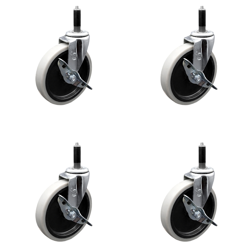 SCC-EX05S510-TPRS-SLB-78-4 5 in. Swivel Thermoplastic Rubber Caster Wheels & 0.875 in. Expanding Adapter Stem Casters & Brakes - Set of 4