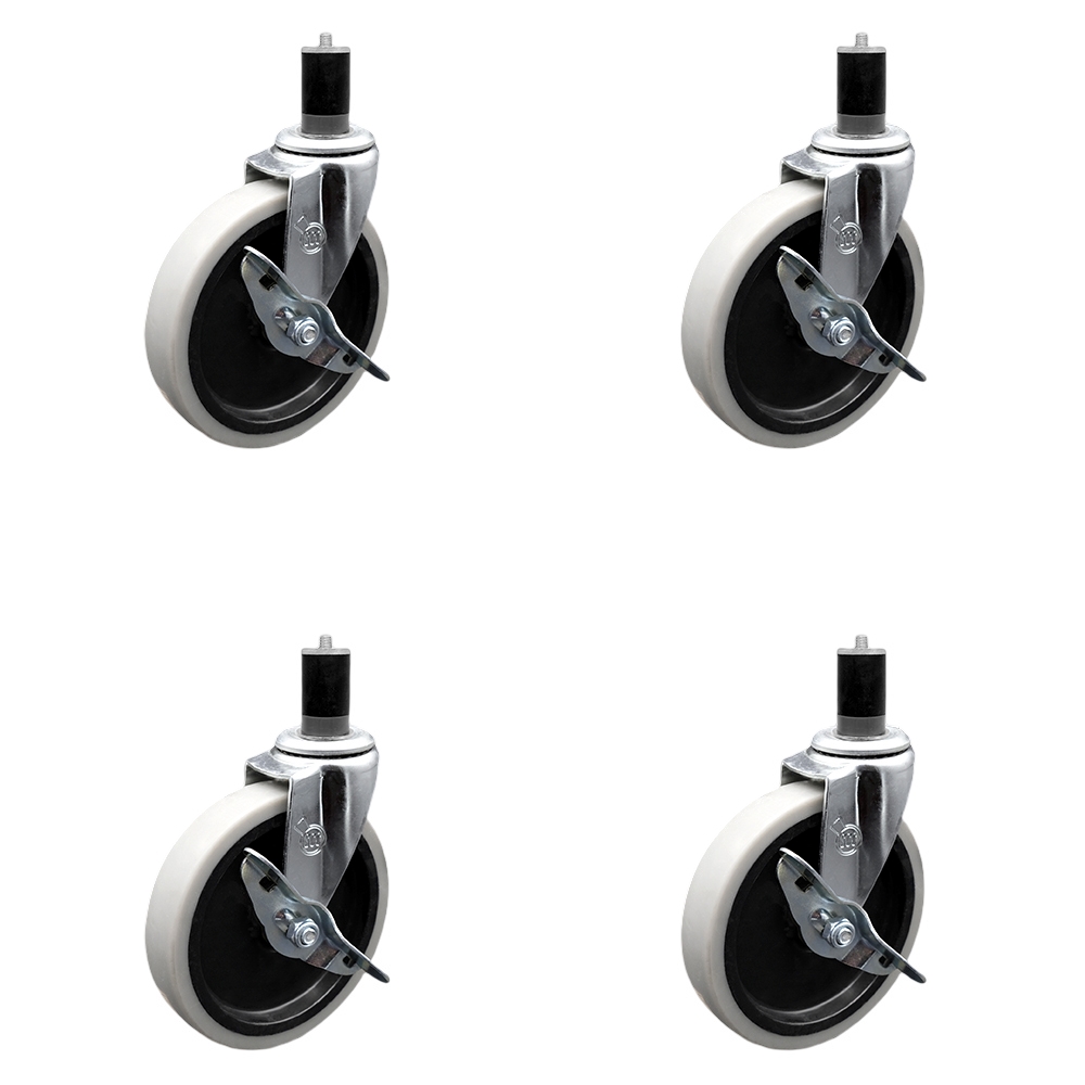 SCC-EX05S510-TPRS-SLB-158-4 5 in. Swivel Thermoplastic Rubber Caster Wheels & 1.63 in. Expanding Adapter Stem Casters & Brakes - Set of 4