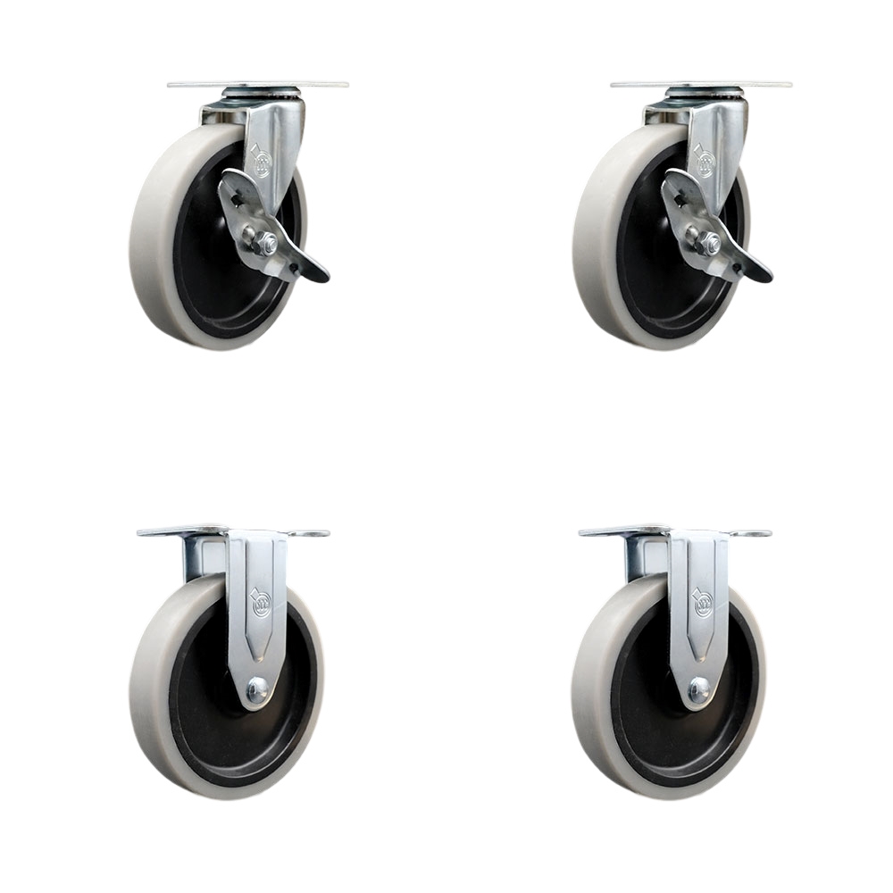 SCC-05S510-TPRS-SLB-2-R-2 5 in. Swivel Top Plate Thermoplastic Rubber Casters - Set of 4