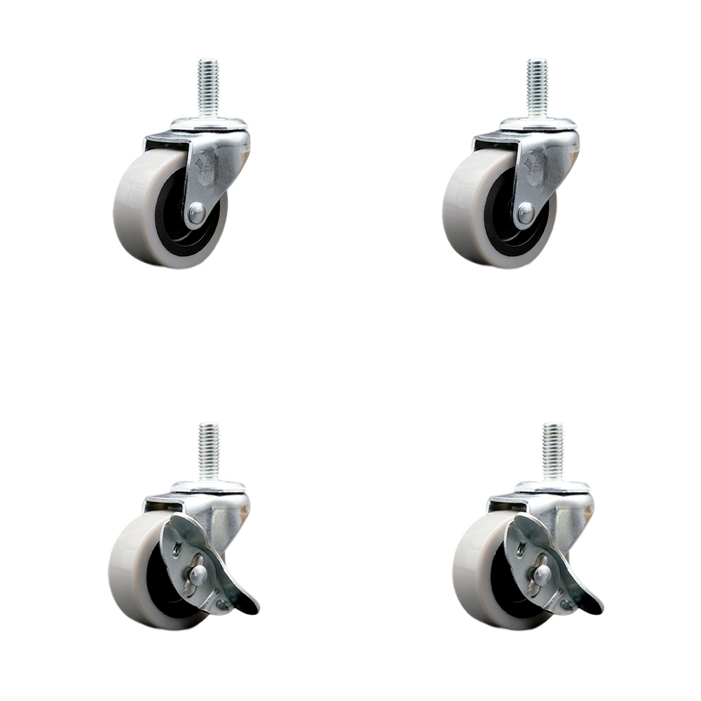 SCC-TS05S210-TPRS-121315-2-SLB-2 2 in. Swivel Thermoplastic Rubber Casters, 0.5 in. 13 TPI x 1.5 in. Threaded Stem Casters - Set of 4