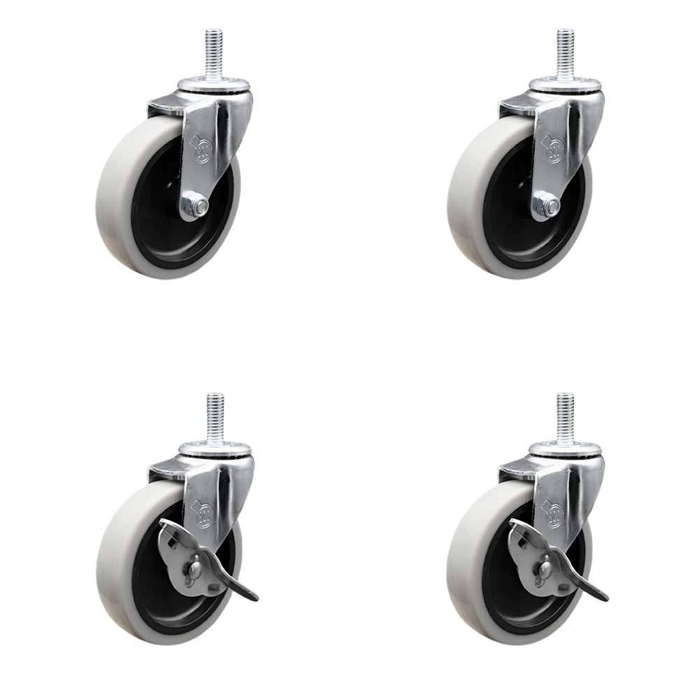 SCC-TS05S410-TPRS-121315-2-SLB-2 4 in. Swivel Thermoplastic Rubber Casters, 0.5 in. 13 TPI x 1.5 in. Threaded Stem Casters - Set of 4