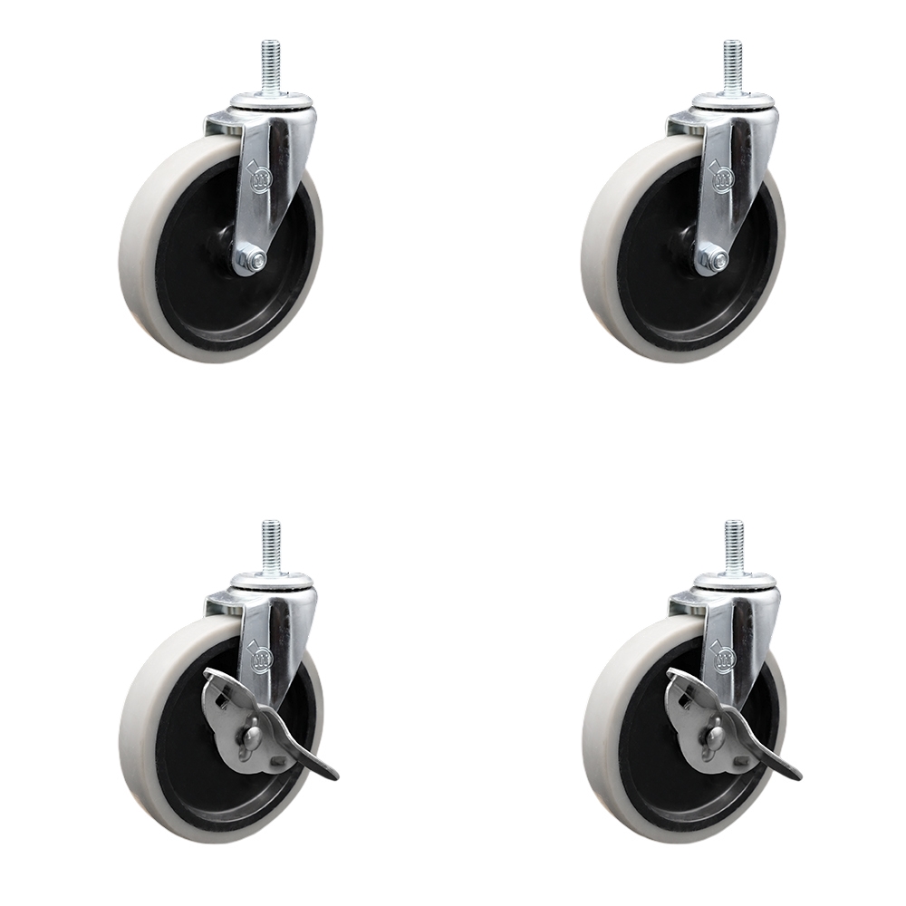 SCC-TS05S510-TPRS-121315-2-SLB-2 5 in. Swivel Thermoplastic Rubber Casters, 0.5 in. 13 TPI x 1.5 in. Threaded Stem Casters - Set of 4