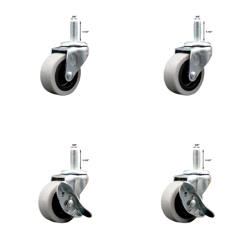 SCC-TS05S210-TPRS-381615-2-SLB-2 2 in. Swivel Thermoplastic Rubber Casters, 0.375 in. 16 TPI x 1.5 in. Threaded Stem Casters - Set of 4