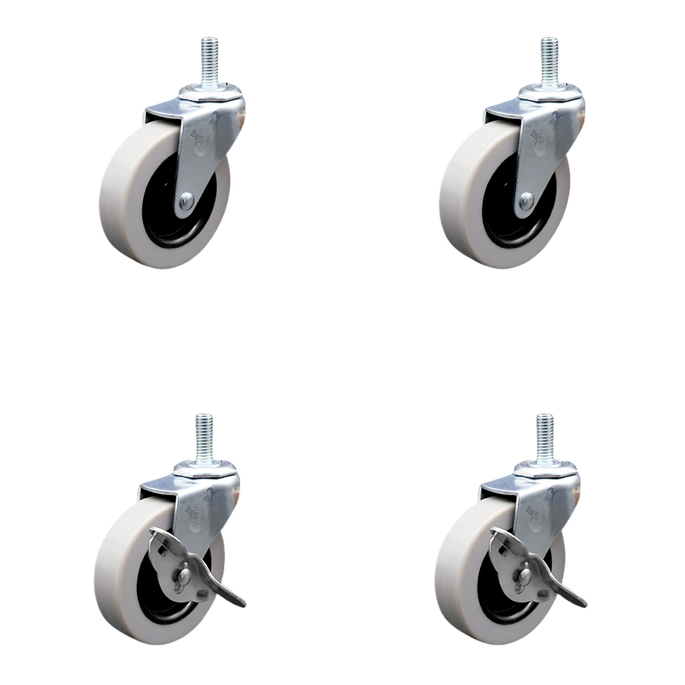 SCC-TS05S310-TPRS-M1215-2-SLB-2 3 in. Swivel Thermoplastic Rubber Casters, 12 mm 1.75 TPI x 1.5 in. Threaded Stem Casters - Set of 4