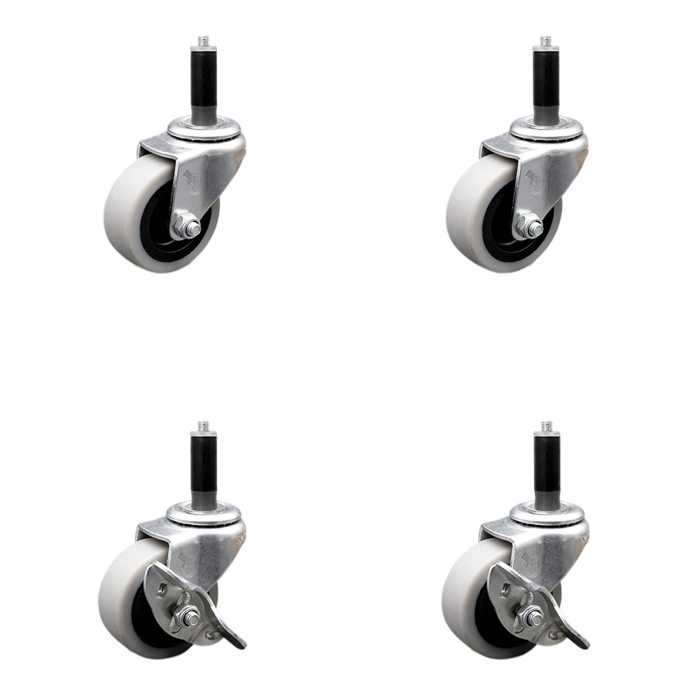 SCC-EX05S210-TPRS-1-2-SLB-2 2 in. Swivel Thermoplastic Rubber Casters, 1 in. Expanding Adapter Stem Casters - Set of 4
