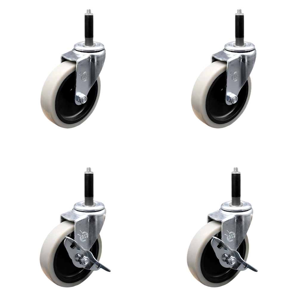 SCC-EX05S410-TPRS-34-2-SLB-2 4 in. Swivel Thermoplastic Rubber Casters, 0.75 in. Expanding Adapter Stem Casters - Set of 4