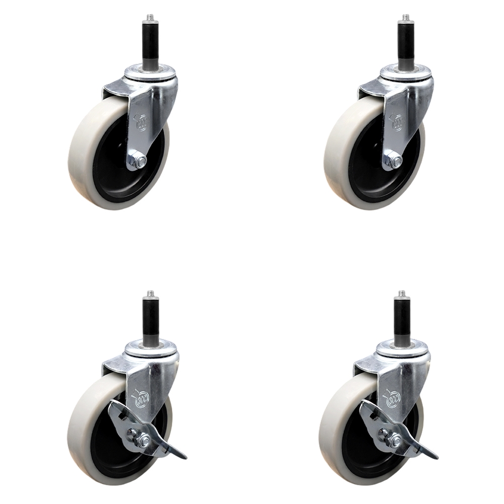 SCC-EX05S410-TPRS-1-2-SLB-2 4 in. Swivel Thermoplastic Rubber Casters, 1 in. Expanding Adapter Stem Casters - Set of 4