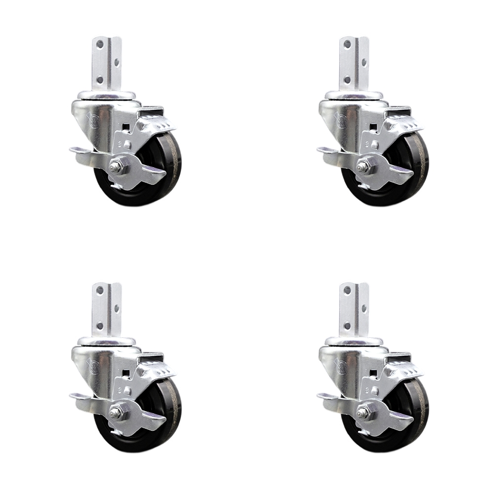Swivel Square Stem Caster with 3 x 1.25 in. Black Phenolic Wheel, 0.75 x 2 in. Square Stem with 3 0.26 in. Diameter Mounting Holes - Set of 4