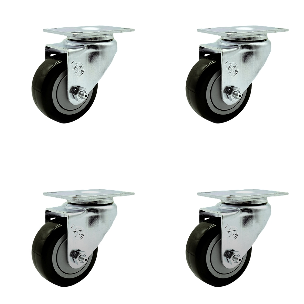 SCC-SS20S314-PPUB-BLK-4 Stainless Steel Polyurethane Swivel Top Plate Caster with 3 x 1.25 in. Black Wheels - Set of 4
