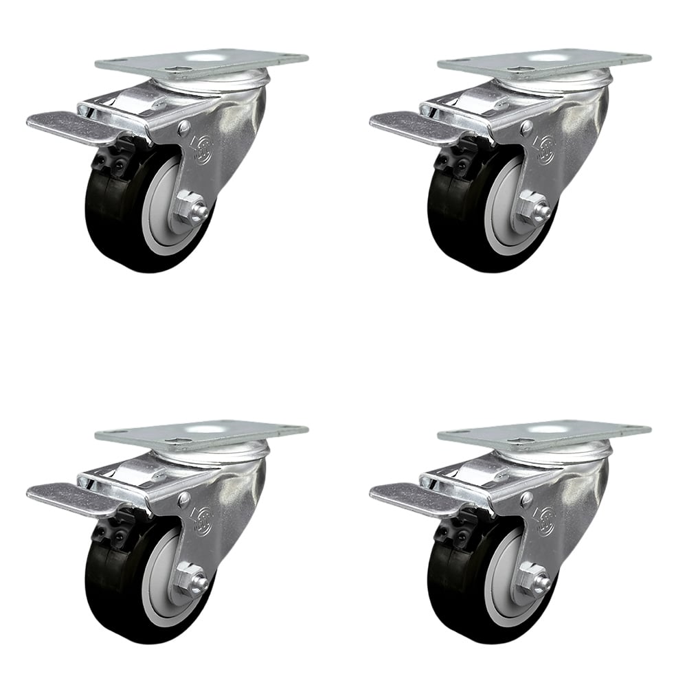 SCC-SSTTL20S314-PPUB-BLK-4 Stainless Steel Polyurethane Swivel Top Plate Caster with 3 x 1.25 in. Black Wheels - Set of 4