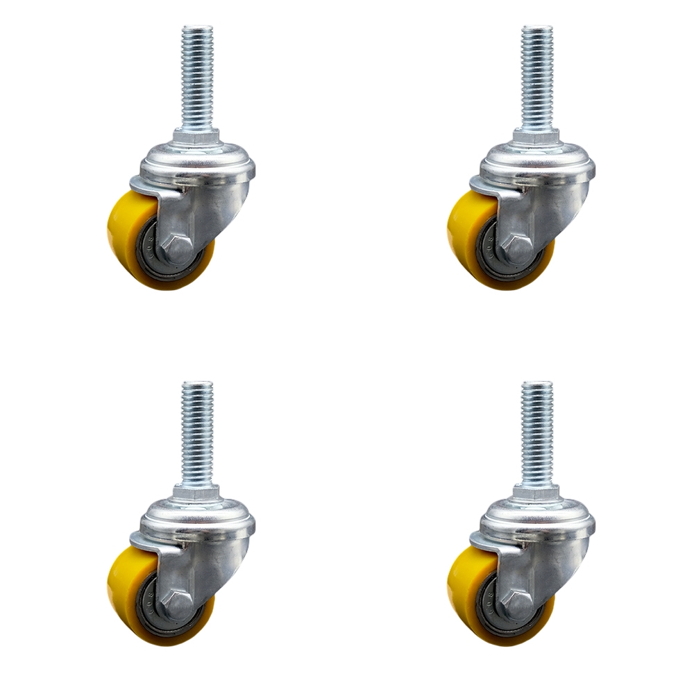 SCC-TS04S13810-PUB-121315-4 Low Profile Polyurethane Swivel Threaded Stem Caster with 35 x 27 mm Yellow Wheels & 0.5 in. Stem - Set of 4