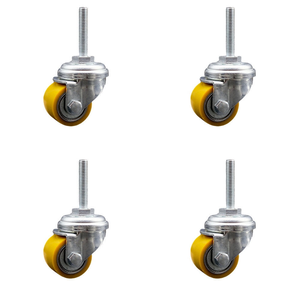 SCC-TS04S13810-PUB-M815-4 Low Profile Polyurethane Swivel Threaded Stem Caster with 35 x 27 mm Yellow Wheels & 8 mm Stem - Set of 4