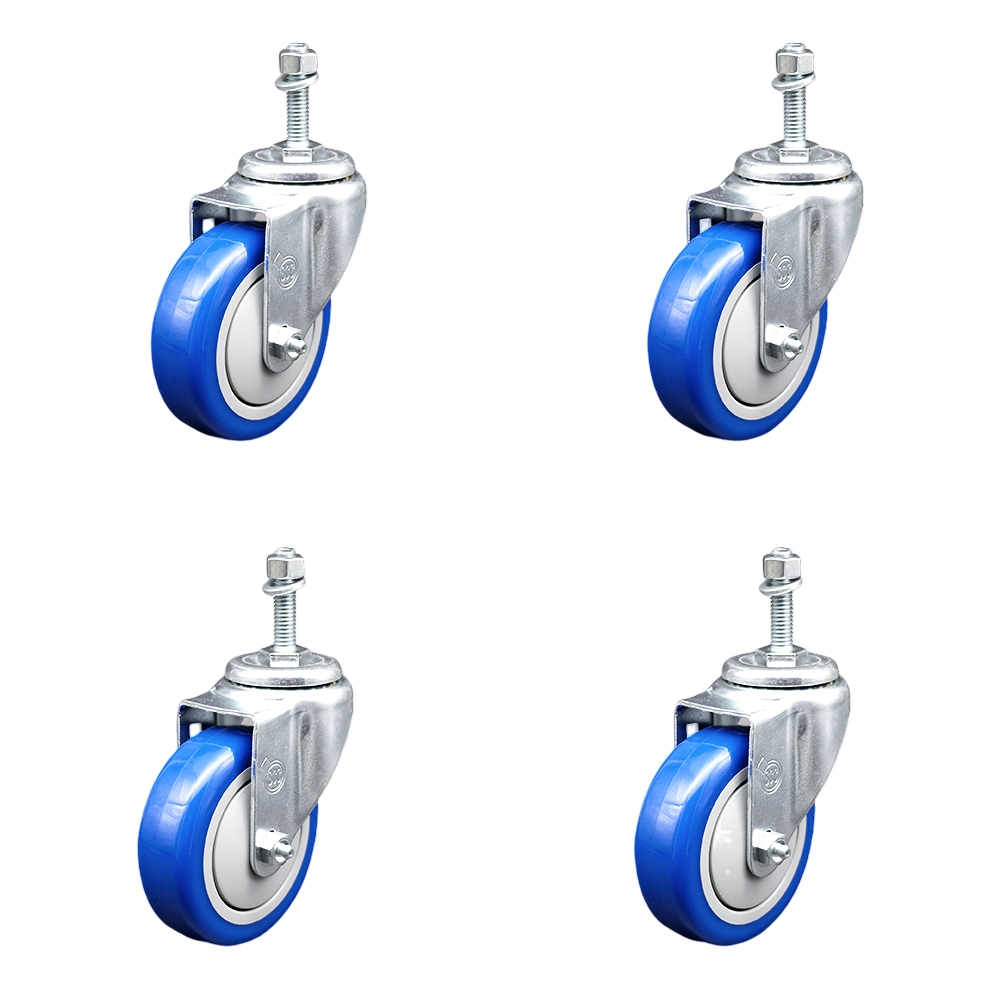 SCC-SSTS20S414-PPUB-BLUE-M1015-4 Stainless Steel Polyurethane Swivel Threaded Stem Caster with 4 x 1.25 in. Blue Wheels & 10 mm Stems - Set of 4