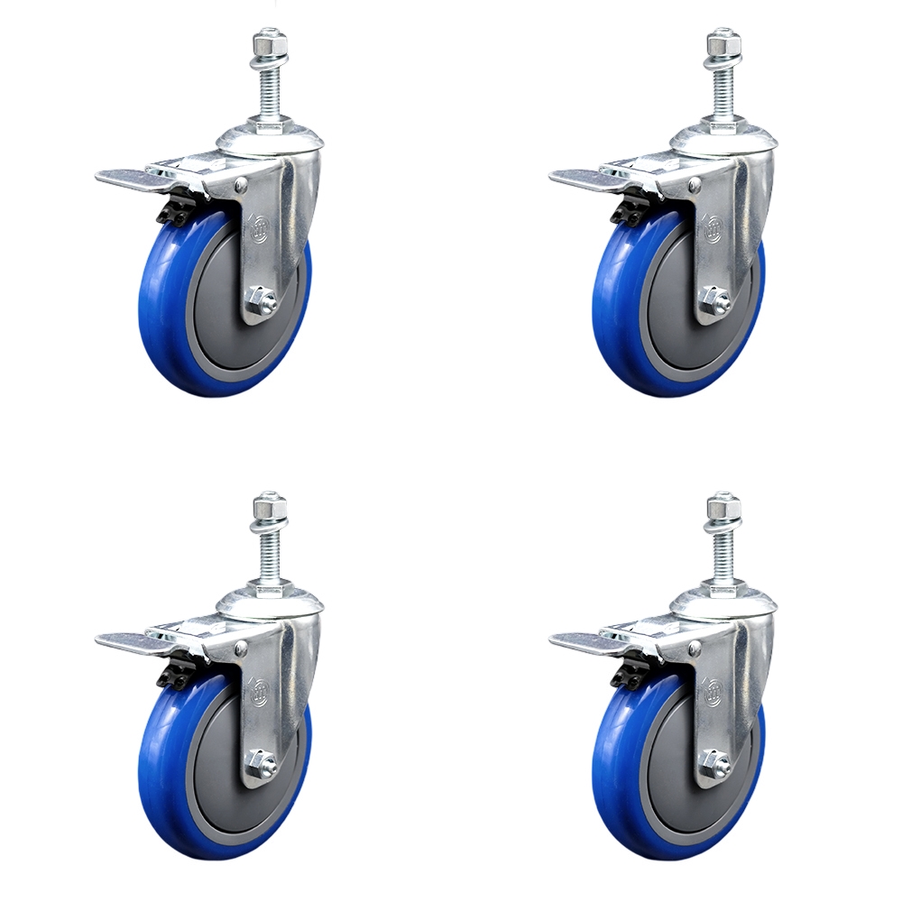 SCC-SSTSTTL20S514-PPUB-BLUE-M1015-4 Stainless Steel Polyurethane Swivel Threaded Stem Caster with 5 x 1.25 in. Blue Wheels & 10 mm Stems - Set of 4
