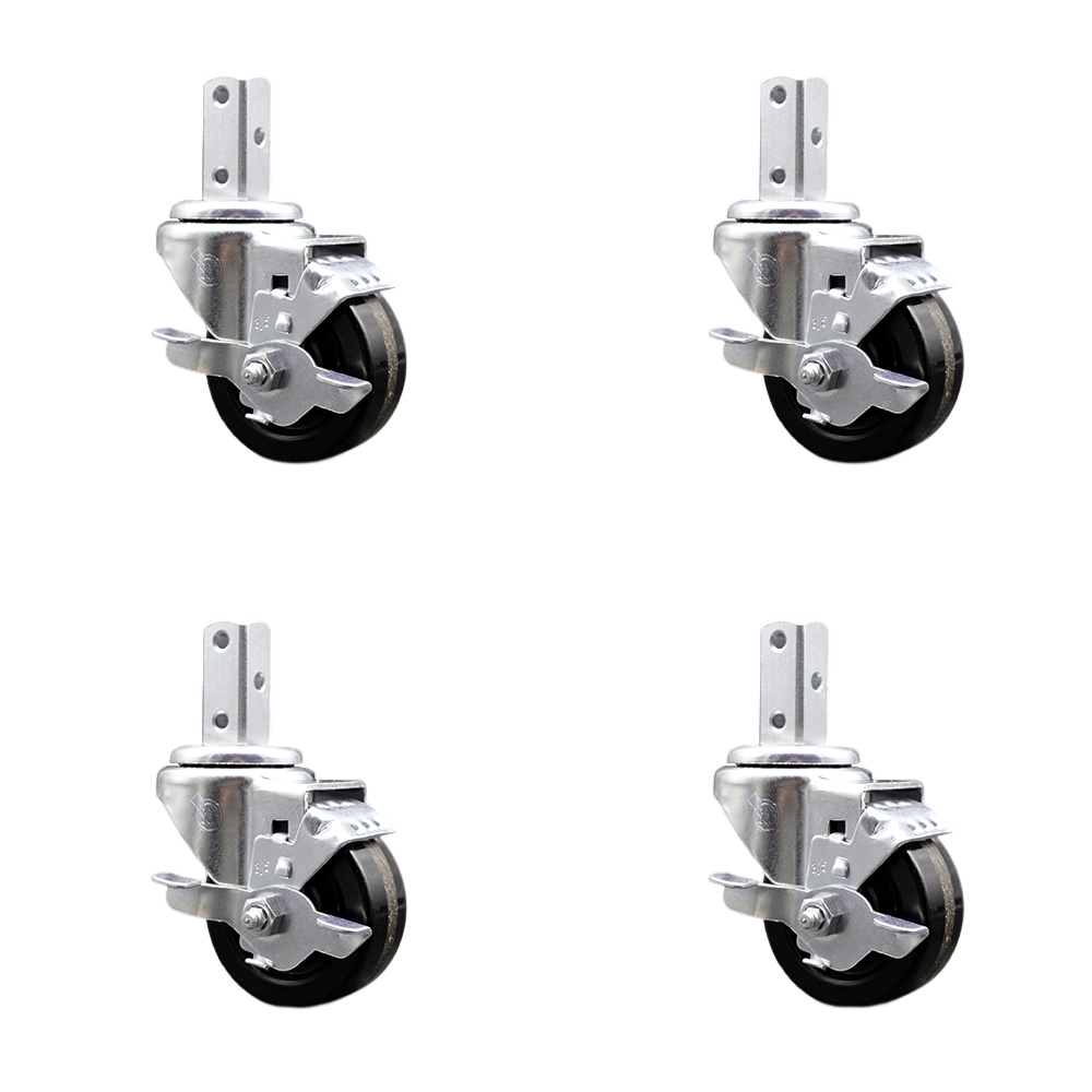 Swivel Square Stem Caster with 3.5 x 1.25 in. Black Phenolic Wheel, 0.75 x 2 in. Square Stem with 3 0.26 in. Diameter Mounting Holes - Set of 4