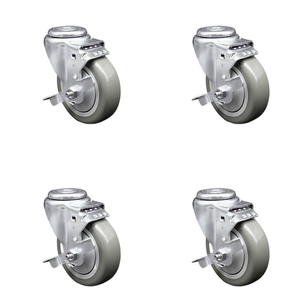 SCC-SSBH20S414-PPUB-TLB-4 Stainless Steel Polyurethane Swivel Bolt Hole Caster with 4 x 1.25 in. Gray Wheels - Set of 4