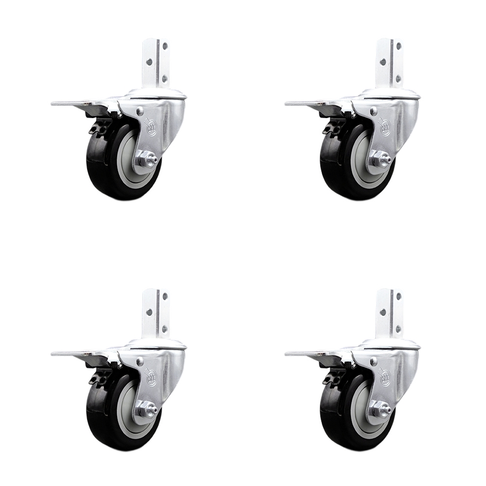 Swivel Square Stem Caster with 3.5 x 1.25 in. Black Poly Wheel, 0.75 x 2 in. Square Stem with 3 0.26 in. Diameter Mounting Holes - Set of 4
