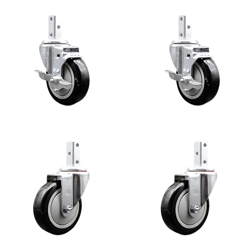 Swivel Square Stem Caster with 4 x 1.25 in. Black Poly Wheel, 0.75 x 2 in. Square Stem with 3 0.26 in. Diameter Mounting Holes - Set of 4