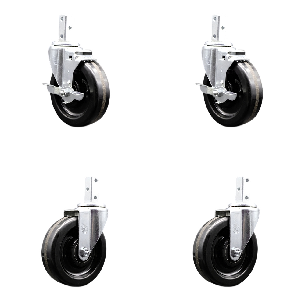 Swivel Square Stem Caster with 5 x 1.25 in. Black Phenolic Wheel, 0.87 x 2 in. Square Stem with 3 0.26 in. Diameter Mounting Holes - Set of 4