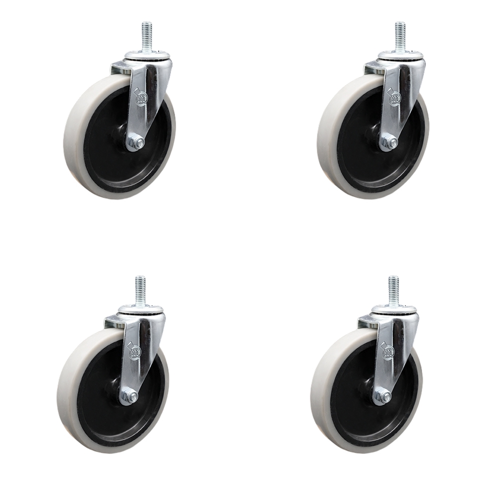 SCC-TS05S510-TPRS-M815-4 5 in. Swivel Thermoplastic Rubber Caster Wheels with 8 mm 1.25 TPI x 1.5 in. Threaded Stem Casters - Set of 4