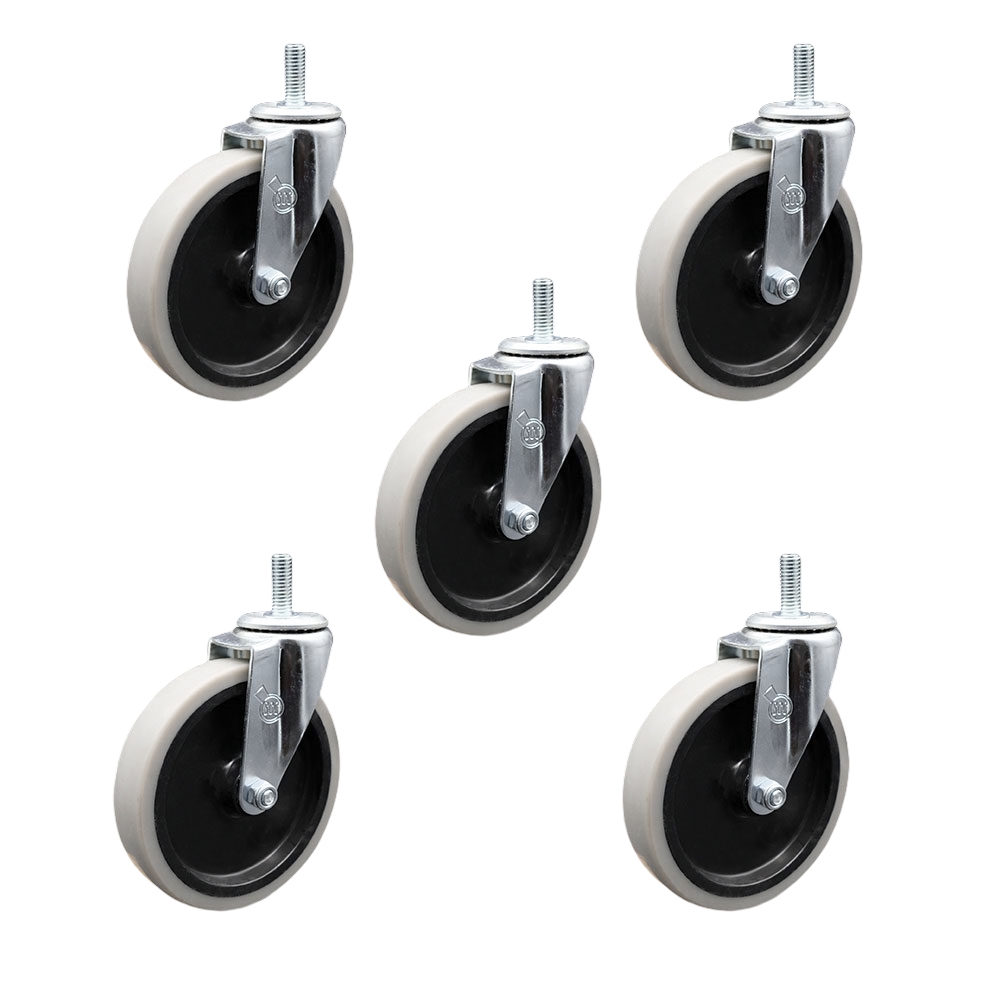SCC-TS05S510-TPRS-M815-5 5 in. Swivel Thermoplastic Rubber Caster Wheels with 8 mm 1.25 TPI x 1.5 in. Threaded Stem Casters - Set of 5