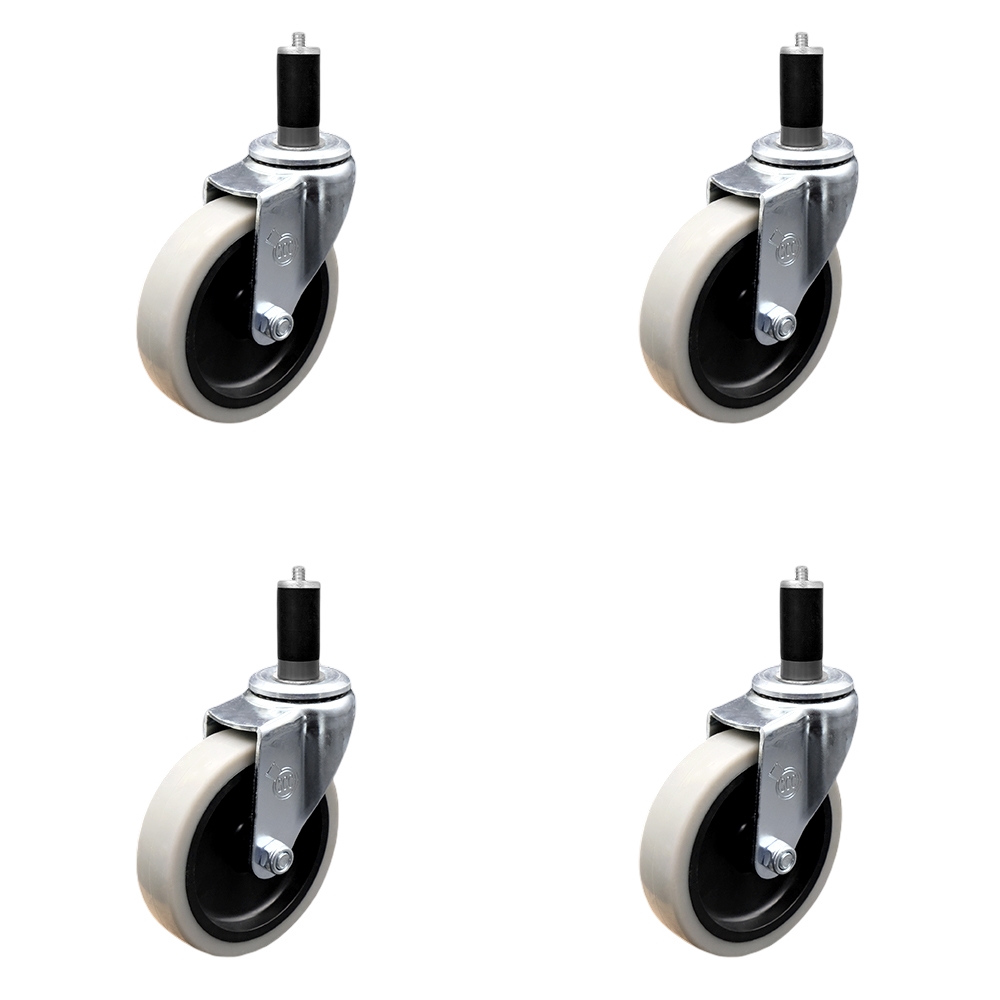 SCC-EX05S410-TPRS-114-4 4 in. Swivel Thermoplastic Rubber Caster Wheels & 1.25 in. Expanding Adapter Stem Casters - Set of 4