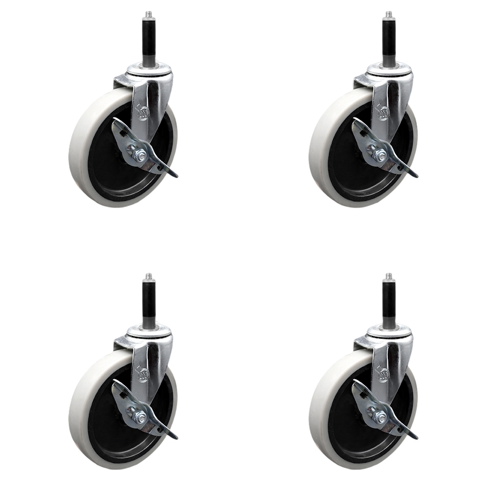 SCC-EX05S510-TPRS-SLB-34-4 5 in. Swivel Thermoplastic Rubber Caster Wheels & 0.75 in. Expanding Adapter Stem Casters & Brakes - Set of 4