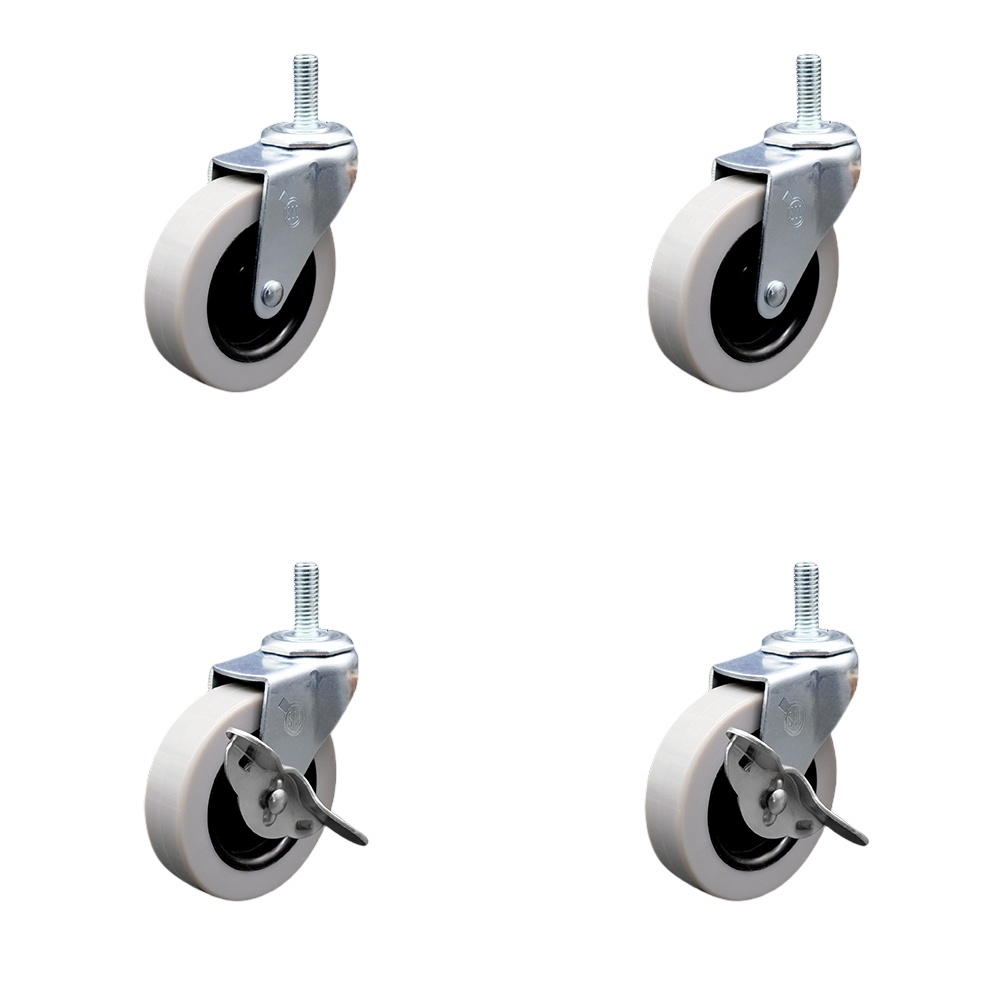 SCC-TS05S310-TPRS-5161815-2-SLB-2 3 in. Swivel Thermoplastic Rubber Casters, 0.31 in. 18 TPI x 1.5 in. Threaded Stem Casters - Set of 4