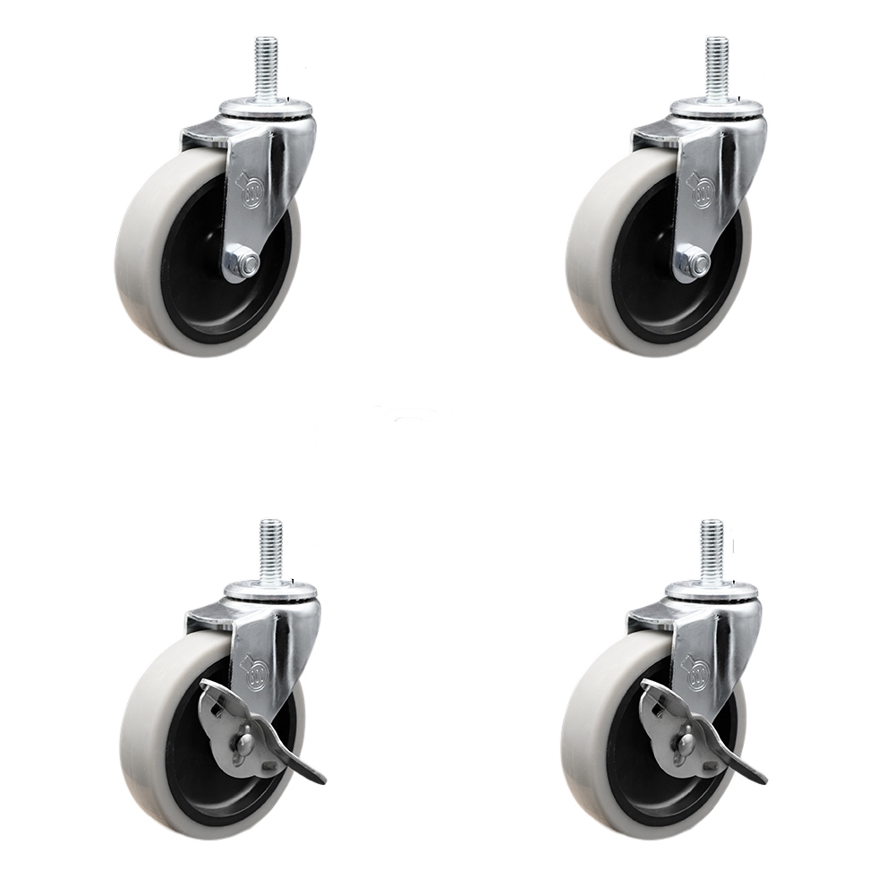 SCC-TS05S410-TPRS-M1215-2-SLB-2 4 in. Swivel Thermoplastic Rubber Casters, 12 mm 1.75 TPI x 1.5 in. Threaded Stem Casters - Set of 4