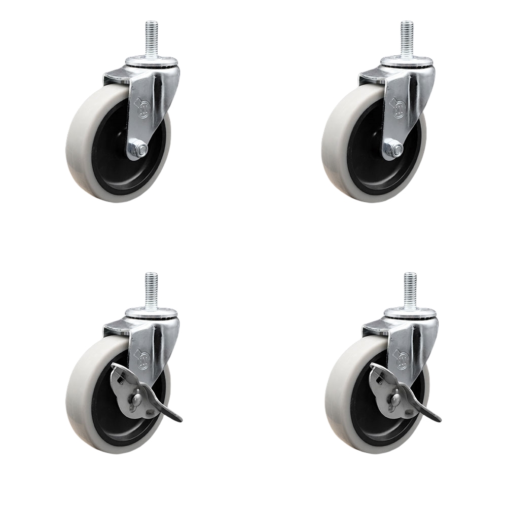 SCC-TS05S410-TPRS-M815-2-SLB-2 4 in. Swivel Thermoplastic Rubber Casters, 8 mm 1.25 TPI x 1.5 in. Threaded Stem Casters - Set of 4