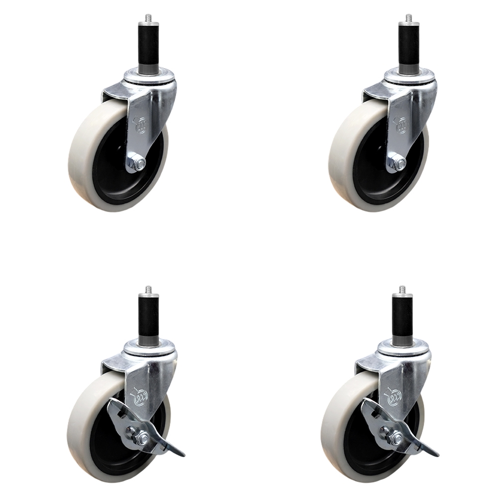 SCC-EX05S410-TPRS-118-2-SLB-2 4 in. Swivel Thermoplastic Rubber Casters, 1.13 in. Expanding Adapter Stem Casters - Set of 4