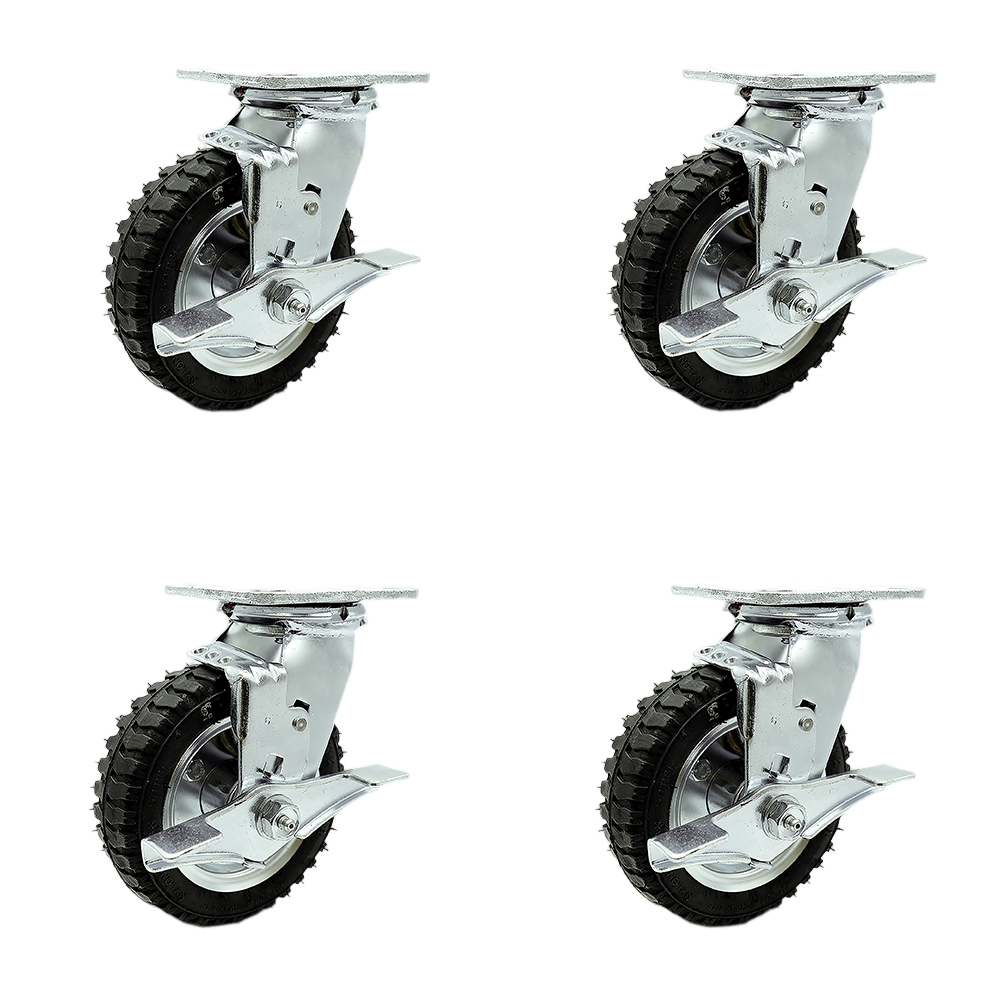 SCC-100S150-PNB-TLB-BSL-4 6 in. Swivel Pneumatic Rubber Wheel Casters, Black - Set of 4