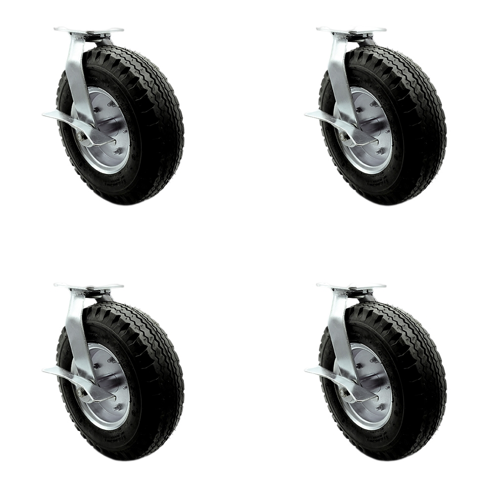 SCC-100S3506-PNB-SLB-BSL-4 12 in. Swivel Pneumatic Rubber Wheel Casters, Black - Set of 4