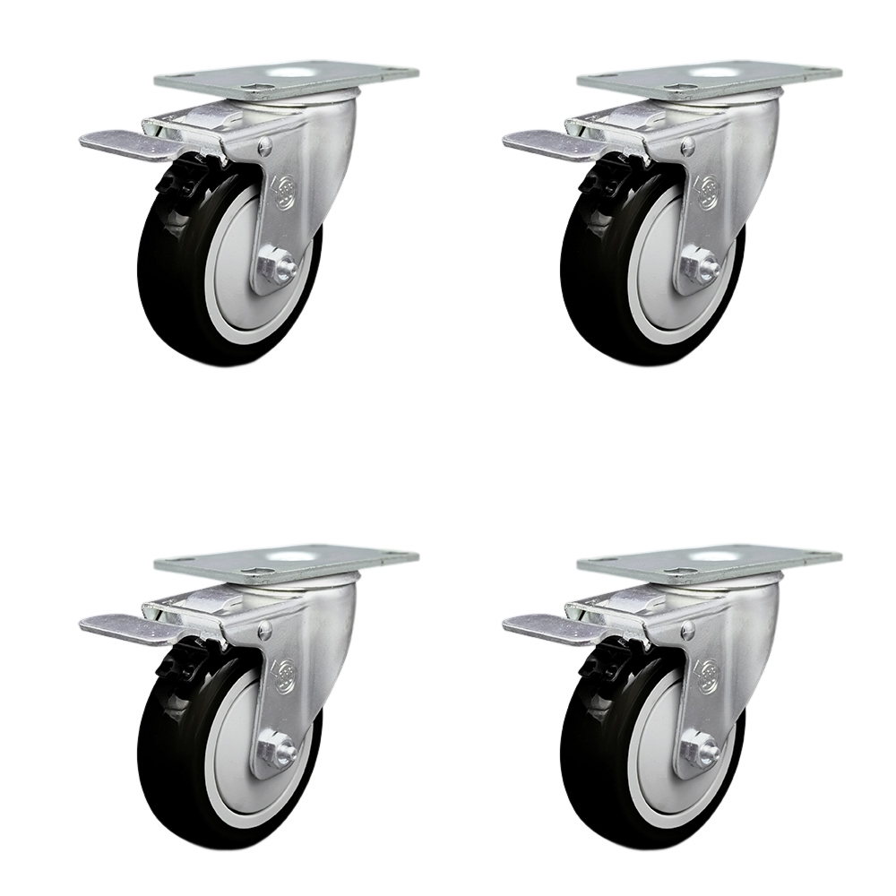 SCC-SSTTL20S414-PPUB-BLK-4 Stainless Steel Polyurethane Swivel Top Plate Caster with 4 x 1.25 in. Black Wheels - Set of 4