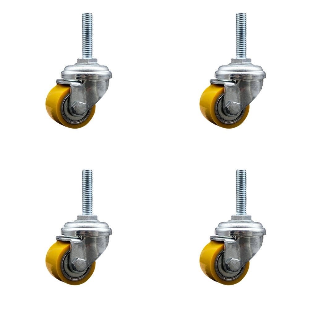 SCC-TS04S13810-PUB-5161815-4 Low Profile Polyurethane Swivel Threaded Stem Caster with 35 x 27 mm Yellow Wheels & 0.31 in. Stem - Set of 4