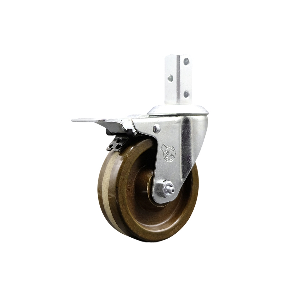 Swivel Square Stem Caster with 4 x 1.25 in. Brown High Temperature Phenolic Wheel, 0.87 x 2 in. Square Stem &Total Lock Brakes