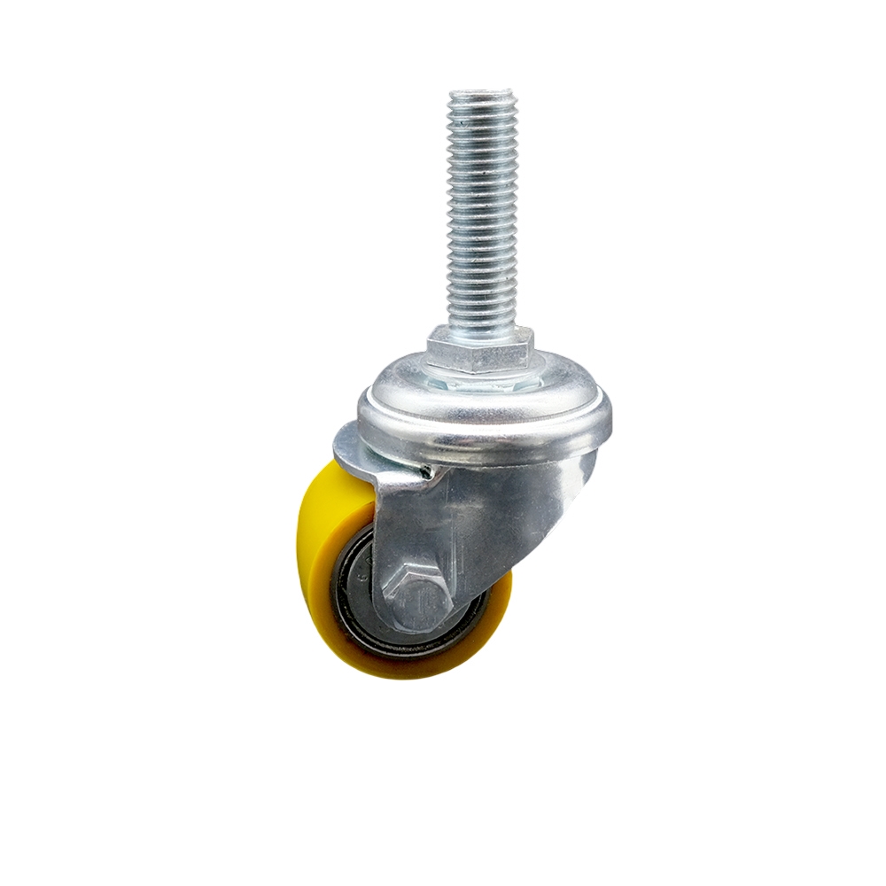 SCC-TS04S13810-PUB-M1215 Low Profile Polyurethane Swivel Threaded Stem Caster with 35 x 27 mm Yellow Wheel & 12 mm Stem