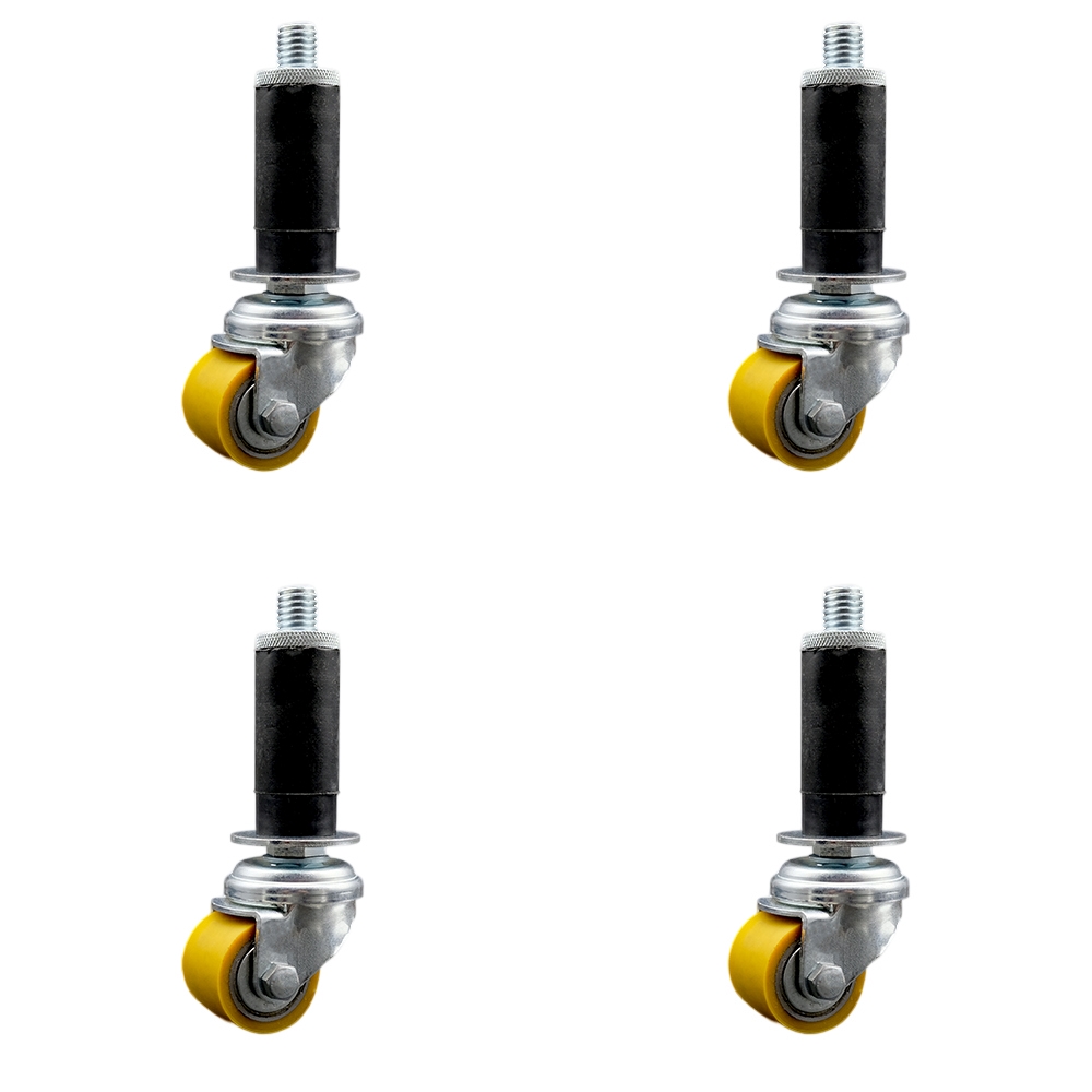 SCC-EX04S13810-PUB-1-4 Low Profile Polyurethane Swivel Expanding Adapter Stem Caster with 35 x 27 mm Yellow Wheels & 1 in. Stem - Set of 4