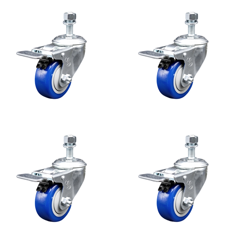SCC-TSTTL20S3514-PPUB-BLUE-M1215-4 Polyurethane Swivel Threaded Stem Caster with 3.5 x 1.25 in. Blue Wheels & 12 mm Stems - Set of 4