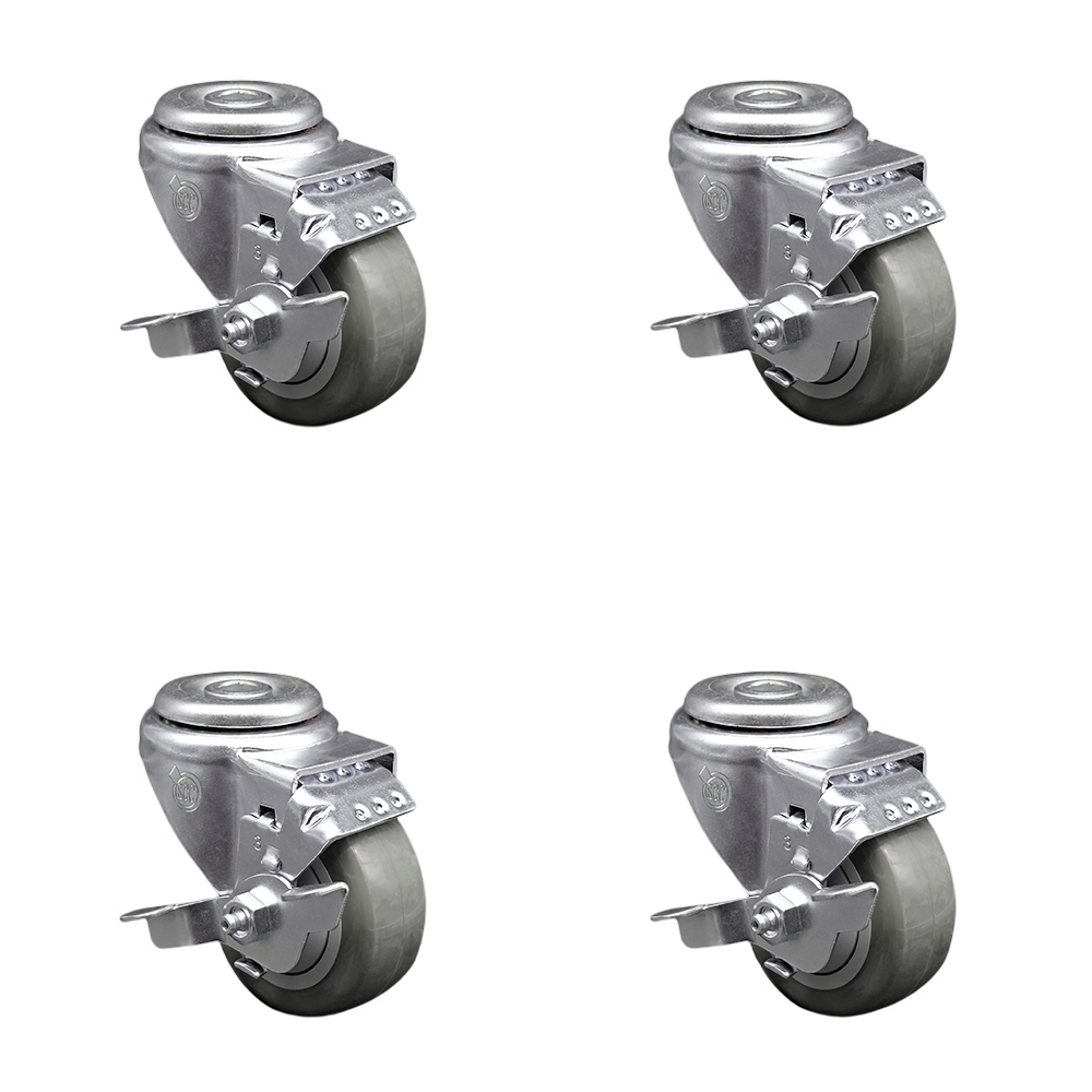 SCC-BH20S314-PPUB-TLB-4 Polyurethane Swivel Bolt Hole Caster with 3 x 1.25 in. Gray Wheels - Set of 4