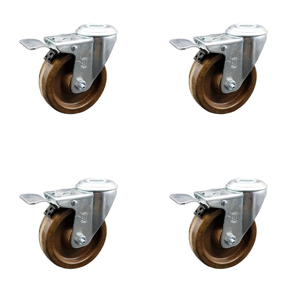 SCC-SSBHTTL20S414-PHSHT-4 Stainless Steel High Temperature Phenolic Swivel Bolt Hole Caster with 4 x 1.25 in. Brown Wheels - Set of 4